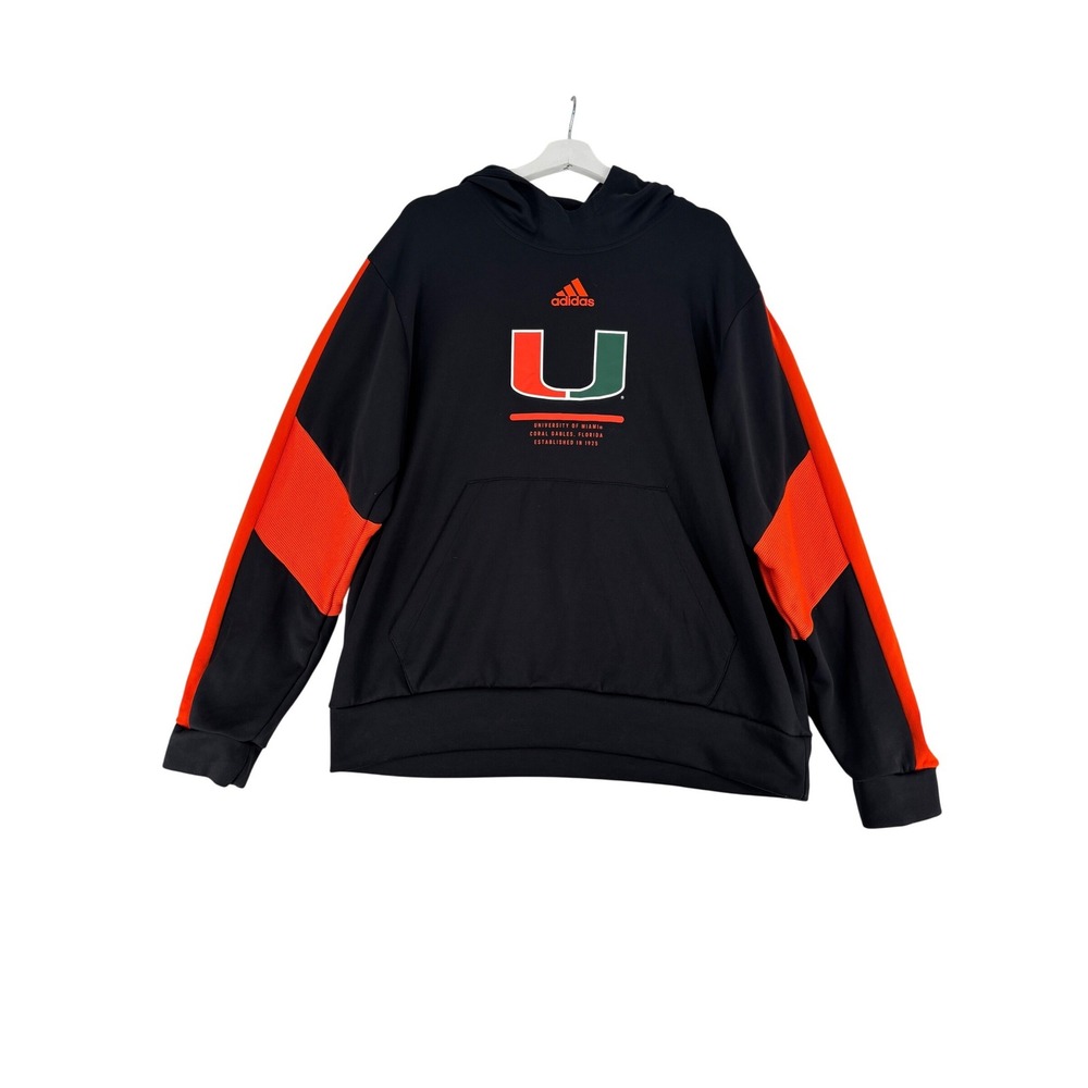 Adidas University of Miami Hoodie Mens‎ XL Black Hurricanes Aeroready Sweatshirt